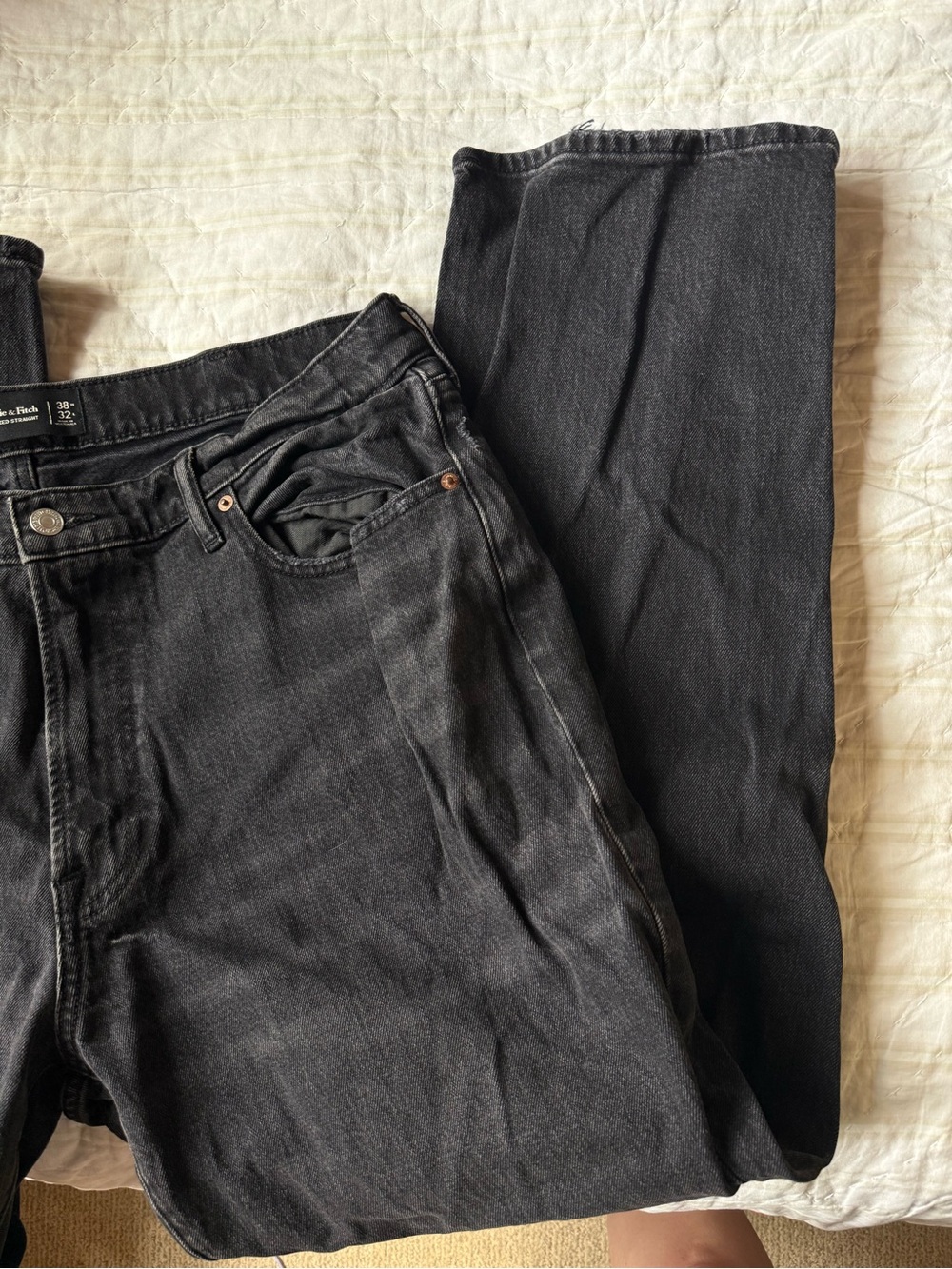 Abercrombie & Fitch Men's Washed Black Straight Jeans